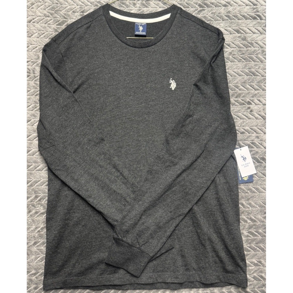 US Polo Assn Long Sleeve Solid Tee Heather Charcoal Grey Shirt M NEW (1508)